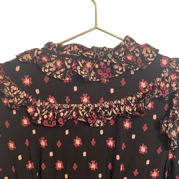 Free People Calico Skies Black Combo Midi Dress Button Front Size XS NEW - Picture 9 of 10